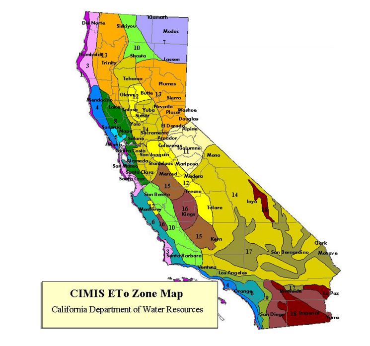 Graphic of the ETo Zones in California